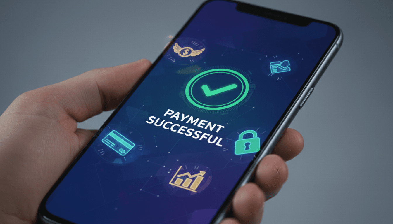Smartphone screen showing verified payment app with checkmark icon